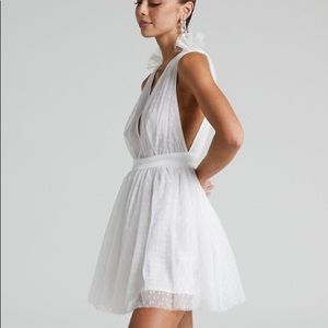 MARIABELLA PLUNGE TULLE MINI DRESS IN WHITE